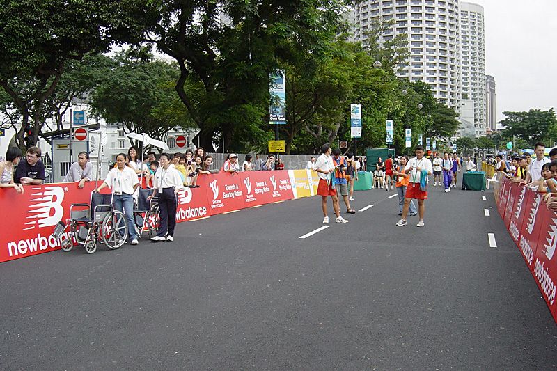 The Standard Chartered Singapore Marathon: view of runners past the finishing line