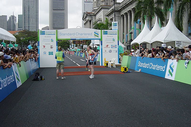 The Standard Chartered Singapore Marathon: view of sponsor branding at the finish line